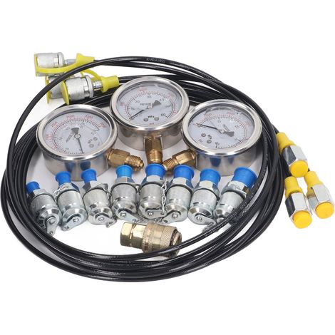 Kit de Test de Pression Hydraulique Portable, Manomètre 25/40/60MPa pour Excavatrice, Contrôleur Précis avec 8 Raccords, 300 Bars (1/5)