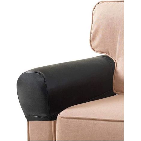 1 Paire de Housses d'accoudoir de canapé en Cuir PU pour accoudoirs de fauteuils, Housses Extensibles pour Meubles de canapé, accoudoirs (Noir) (1/4)