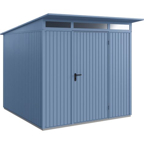 Hörmann Metall-Gerätehaus Berry Classic mit Pultdach Typ 2, 248 x 283 cm, taubenblau, 7 m², 1-flüglige Tür (1/5)