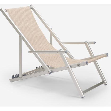 Chaise longue de plage avec accoudoirs en aluminium Riccione Gold Lux - Beige