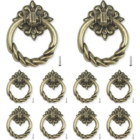 Set of 10 bronze door and drawer handles for kitchen furniture, drawer doors and cabinets, with rear mounting screws (1/5)