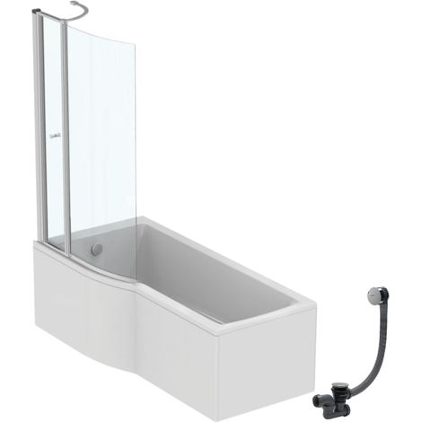Pack baignoire bain douche 170 x 80 cm gauche IDEAL STANDARD Connect Air + tablier + pare bain avec volet + vidage Chromé