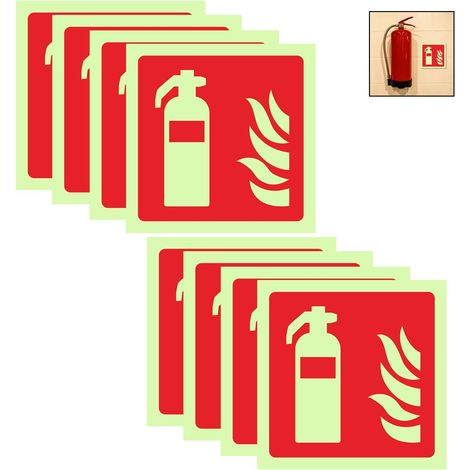 Lot de 8 panneaux d'extincteur autoadhésifs - 10 x 10 cm - F001 - Panneau d'avertissement d'extincteur - Panneau de sécurité pour bureau, maison, magasin - Résistant aux intempéries - Rouge (1/5)