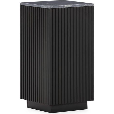Sellette d'appoint rainurée en marbre et bois - marron foncé et noir (1/4)