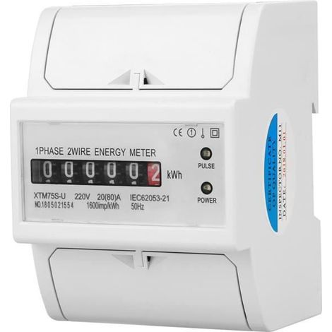 Compteur électrique monophasé Compteur Électrique Numérique MonophaséDIN-Rail Mètre KWh - Shipenophy -20(80)A220V 2 Fils 4P 10x7,6cm (1/4)