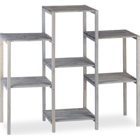 Scaffale per fiori in legno di abete 70 x 89 x 27 cm uso interno design rustico in legno grigio 130008637