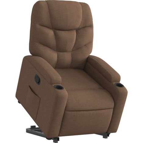 Poltrona relax TV rivestimento confortevole funzione sollevamento elettrico in tessuto marrone DEC028057