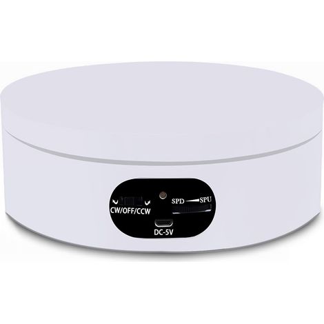 Plateau tournant électrique, plateau tournant à 360° avec réglage de la vitesse par glissière, idéal pour la photographie de produits, bijoux et montres, 12 cm, blanc. (1/5)