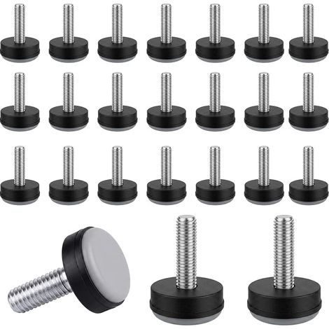 24 Pieds Réglables en PTFE Robustes de 20 mm de Diamètre, Ronds Patins de Vérin avec Vis Poussoir M6, Patins en PTFE avec Filetage pour La Protection des Meubles sur Moquette, Parquet Ou Carrelage (1/5)