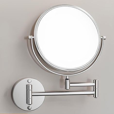 (Silver)Miroir De Maquillage Mural De Grande Taille avec Grossissement 1X/3X, Miroir Double Face, Rotation À 360°, Miroir De Salle De Bain Rétractable pour Rasage (1/5)