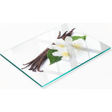 Vassoio da cucina in vetro con grafica di gelsomino e vaniglia, 80x52 cm. (1/5)