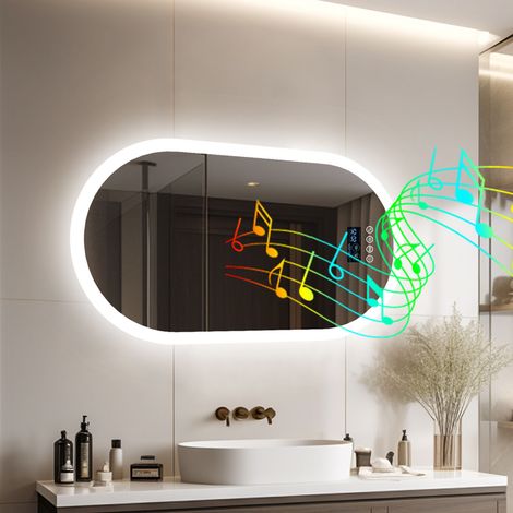 Oval Wall Mounted Illuminated Led Bathroom Mirror with Bluetooth Demister Pad Backlit  - 800x500mm (1/5)
