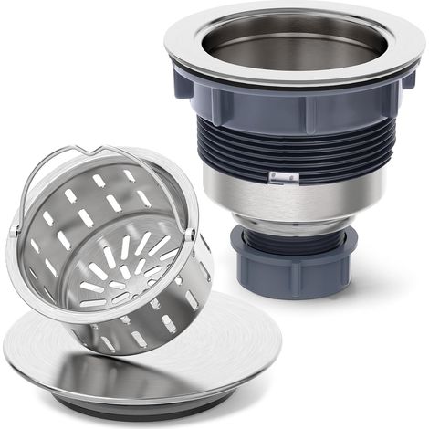3-1/2 inch Stainless Steel Kitchen Sink Drain Assembly Kit with Removable Deep Sink Strainer Basket and Sink Stopper Flat Cover Replacement (1/5)