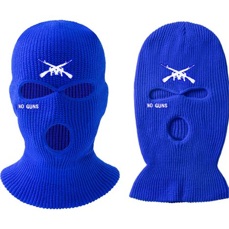 Bonnet tricoté 3 trous avec lettre brodée, cache-visage chaud pour ski, cyclisme, course en plein air, bleu
