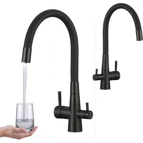 Rubinetto da cucina Riveco nero per filtro acqua beccuccio flessibile 360 (1/5)