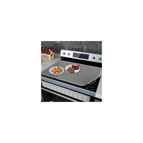 Housse de table Induction 71 x 51 cm, protection couvercle pour plaque de cuisson en silicone pour cuisinière électrique, gris tapis pour plaque à induction