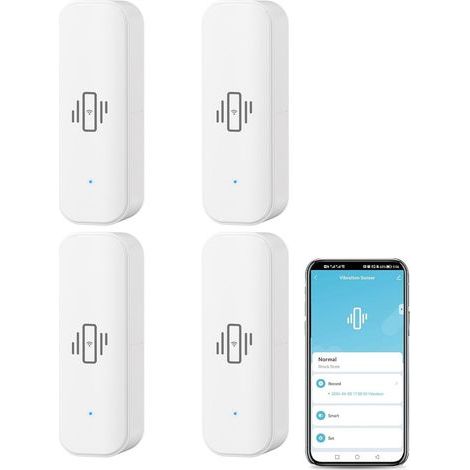 Set of 4 WiFi Glass Break Detectors, Wireless Vibration Sensor, Compatible with Tuya Smart Life, for Home Alarms (1/5)