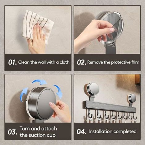 barre à crochets cuisine sans perçage avec ventouse support amovible pour ustensilesBarre Ustensile acier inoxydable 8 crochets (1/4)