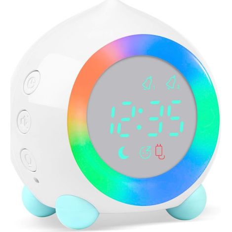 ZOLGINAH Réveil Enfant Lumineux LED Numerique Lampe Réveil Veilleuse Fille Garcons Jour Nuit Enfant Volume Réglable Snooze Réveil en USB Charge-Blanc (1/5)