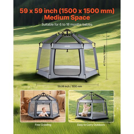 Parc Bébé, 150x150 cm, Parc de Jeu Tout-petits Pliable Pop-up Portable, avec Auvent Pare-soleil UPF 50+, Sac de Voyage, Maille Resp… (1/5)