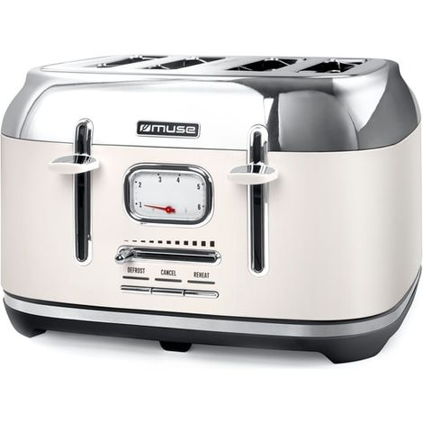 Grille-pain 4 tranches 1800W – 6 niveaux de brunissage – Cuisson double face – Système de centrage pour tranches épaisses – Muse (1/5)