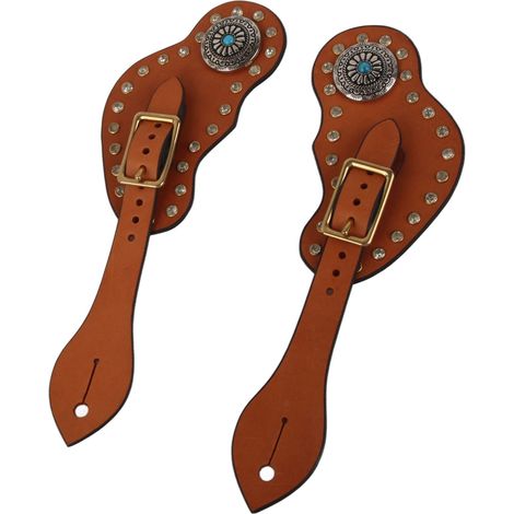 Paar braune Retro-Western-Sporenriemen aus Leder für Schutzausrüstung und Dressurreiten (1/5)