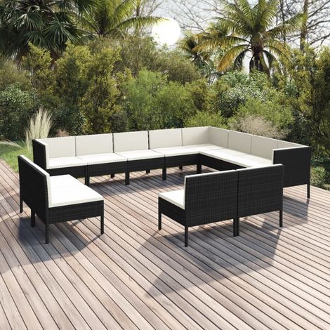 12-tlg. Garten-Lounge-Set mit Auflagen Poly Rattan Schwarz (1/5)