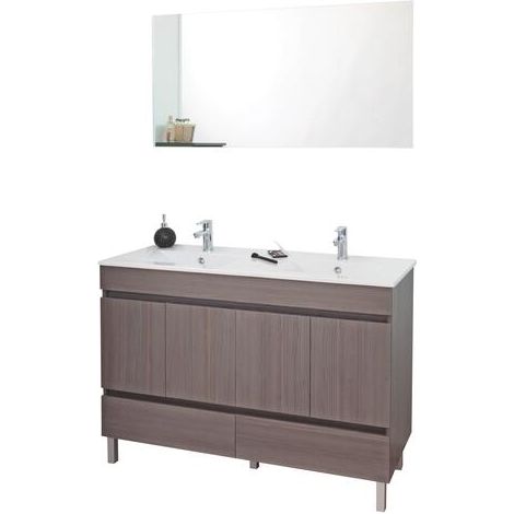 Ondee – Meuble salle de bain gris foncé 120cm – 2 portes + 2 tiroirs – Caisson mélaminé 16mm – Plan céramique avec vasque préformée – Livré monté (1/5)
