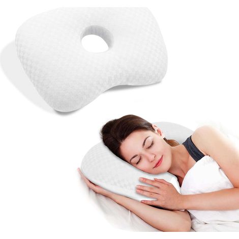 Oreiller dormeur latéral avec ouverture auriculaire – confort optimal pour oreilles douloureuses et escarres, coussin réglable en coton et polyester pour nuit réparatrice (1/5)