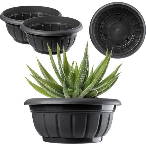 Maceta para plantas con flores, 38 cm de diámetro, fabricada en plástico, adecuada para arbustos pequeños, diseño estable, bordes redondeados. (1/5)