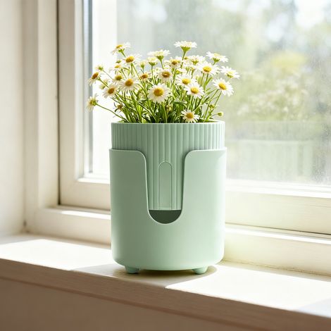 Selbstbewässernde Töpfe für drinnen und aus Kunststoff – Selbstbewässernde Töpfe und Pflanzgefäße mit dickem, atmungsaktivem Wasserreservoir, geeignet für Gartenpflanzen und Blumen – Grün (1/4)