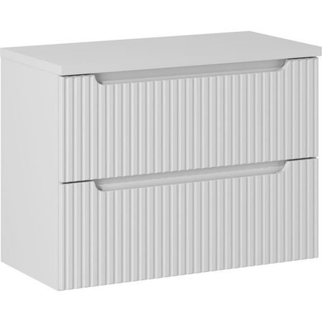 Meuble sous vasque suspendu 2 tiroirs avec plan NOVA Blanc 80 cm-Blanc-Plateau Blanc-Largeur 80 cm (1/5)