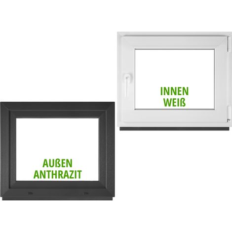 Fenêtre PVC BauPlaza 80x60 cm (Largeur x Hauteur) Oscillo-Battante Ouverture Droite – Anthracite Extérieur / Blanc Intérieur – Double Vitrage (1/4)