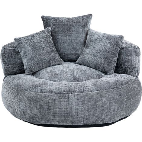 Poltrona puff lounge in ciniglia grigia con schienale alto e 3 cuscini 108x108x52 cm HOMVRA (1/5)
