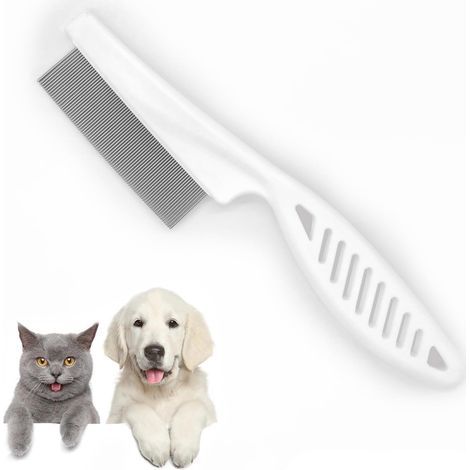 Peigne anti-puces pour chats et chiens, peigne à poils longs pour puces, tiques, taches de larmes et pellicules. Produits de nettoyage pour peignes de beauté (blanc) (1/5)