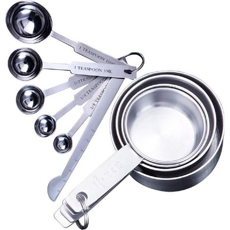 Ensembles de Cuillères Doseuses 10 Cuillères et Tasses à Mesurer en Acier Inoxydable avec Mesure Règle Cuillères à Mesurer Cuillere Mesure pour Cuisson, Liquides et Solides (1/5)
