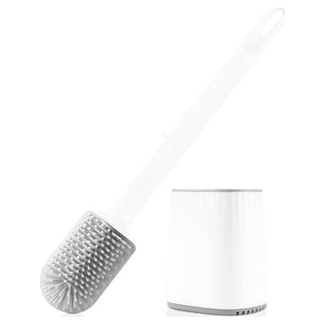 Brosse WC en silicone 3 en 1 – Tête souple 6,5 cm – Support à séchage rapide – Fixation murale avec autocollants (1/5)
