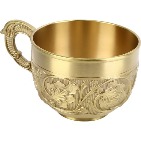 Teetasse aus Messing mit exquisiten Prägemustern, Retro-Stil, kleine europäische Kaffeetasse für Hauspartys und Einweihungsfeiern mit Henkel (1/5)