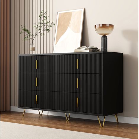 Cómoda 6 cajones, patas y manijas doradas, moderna para salón y dormitorio, negro (1/5)