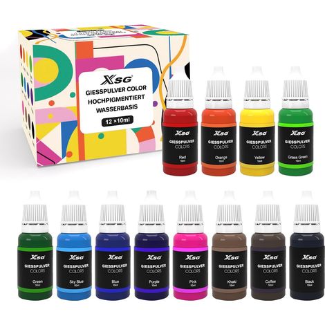 Pigments de couleur pour poudre de coulée, 12 couleurs (10 ml x 12), pigment à base d'eau, pour béton, plâtre, production DIY, design créatif, bricolage (1/5)