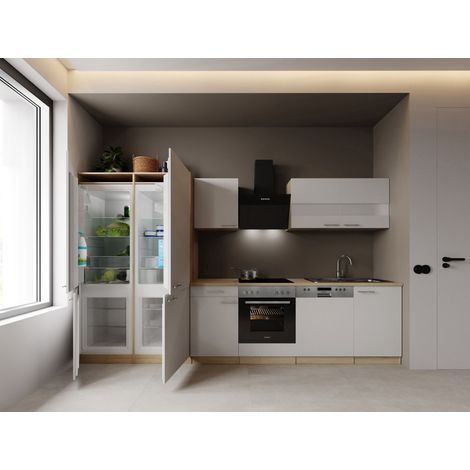 Einbauküche Küchenzeile Eiche Weiß Merle 340 cm French Door Optik Respekta
