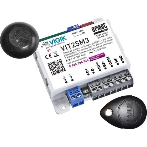 Urmet – Kit micro centrale 1 porte résidents – VIT25M3 – Compatible VIGIK – Tête de lecture T25VK2 – Clé 13,56 MHz