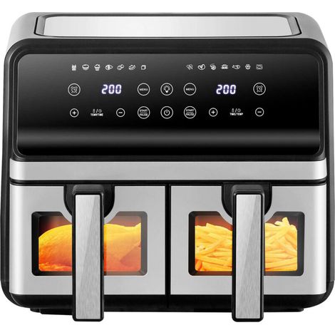 Friteuse Sans Huile 10L Air Fryer Dual Zone 2400W avec Fentre de Visualisation Programmes de Cuisson Ecran Tactile Noir 42x37x36cm (1/3)