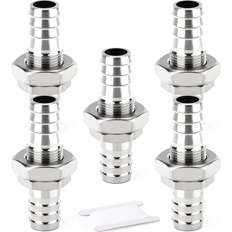 5 pièces raccord passe-cloison à barbillon en acier inoxydable 304, raccord droit 12 mm, connecteur à montage sur panneau pour air, eau et carburant (1/5)