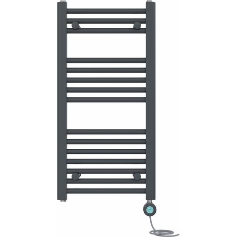 Pre-filled Bathroom Straight Electric Heated Towel Rail Radiator Thermostatic 800x400mm Anthracite (1/5)