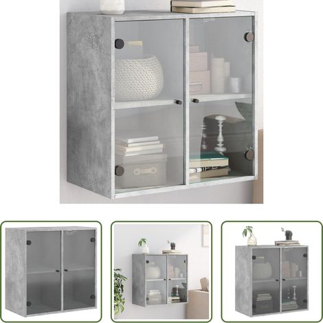 Rangement mur - Armoire murale avec portes en verre gris béton 68x37x68,5 cm (1/5)