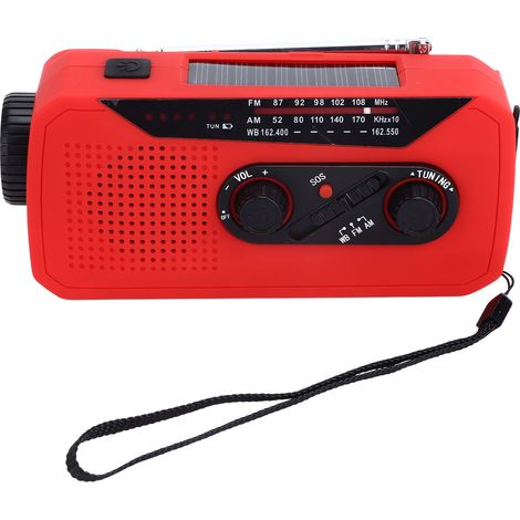 Notradio mit Handstromerzeugung, Solarradio mit LED-Taschenlampe, 2000-mAh-Akku, ideal für Camping und Wandern, Rot, US-Typ (1/5)