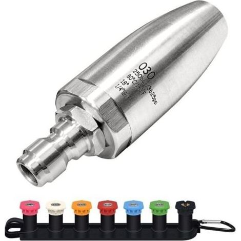 3600 PSI Edelstahl-Turbodüse für Hochdruckreiniger, 360° drehbar, 7 Düsen, 1/4″-Anschluss (1/4)
