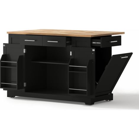 Moderne Kücheninsel 138 cm mit Klappplatte, leisen Rollen und EU-Steckdose (1/5)
