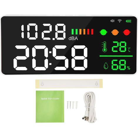 WLAN-Geräuschmonitor 30-130 dB mit 11-Zoll-LED-Bildschirm, Anzeige von Temperatur und Luftfeuchtigkeit, Schalldetektor für den Innenbereich. (1/5)
